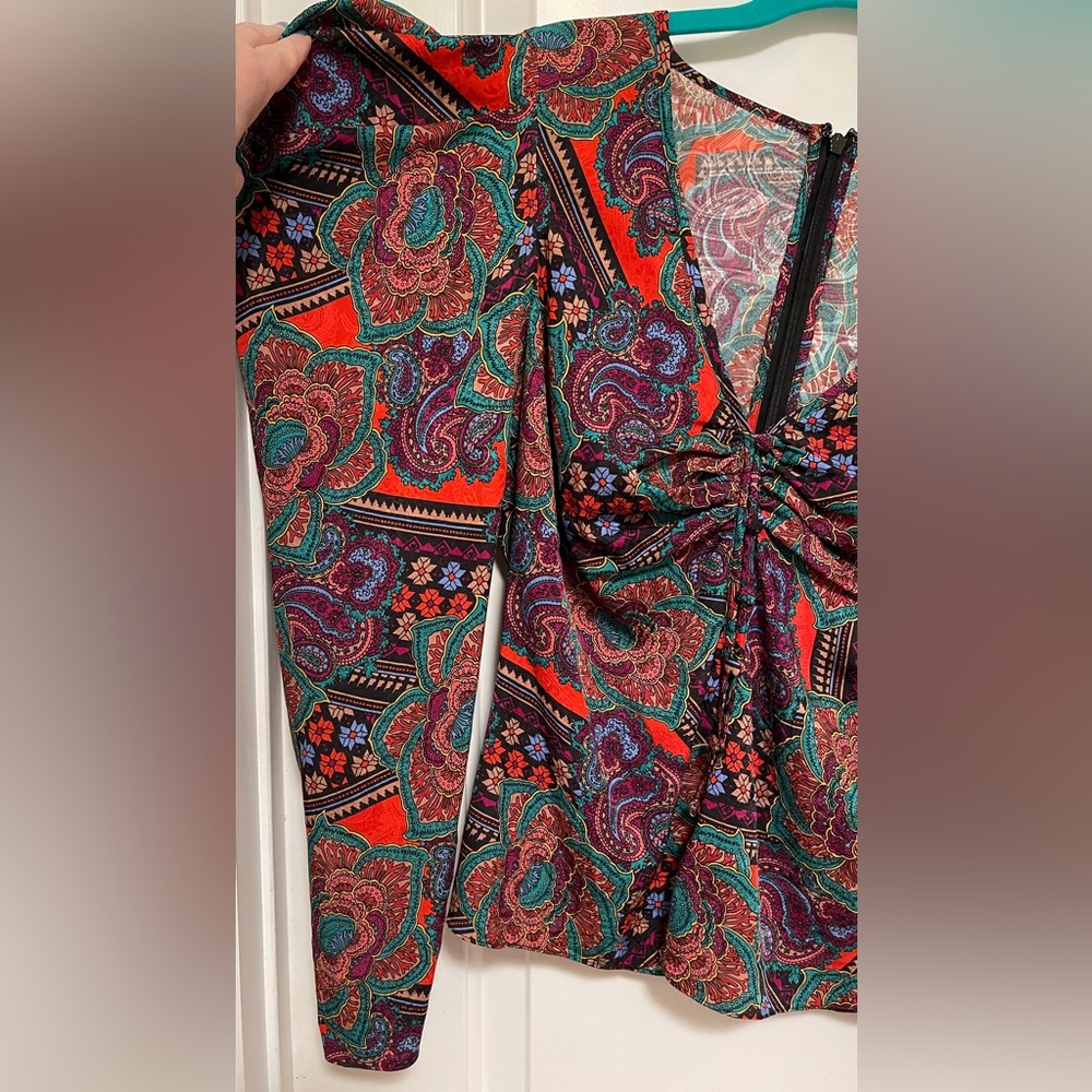 Veronica Beard Simmons Paisley Floral Silk Blend Top Puff Sleeves Y2K Size 4 - Picture 4 of 10